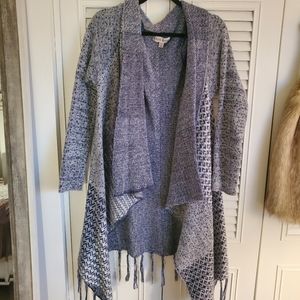 Open front cascading cardigan with tassels